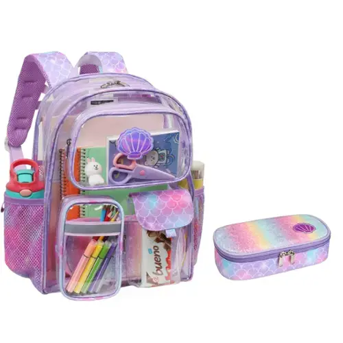 2pcs, E-purple Mermaid-Backpack & Pencil Case