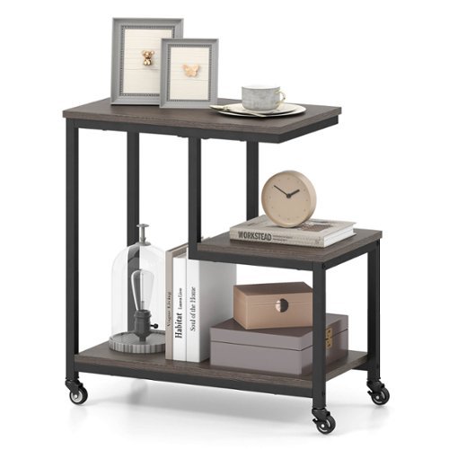 Costway - 1 PCS Modern G-Shaped End Table Home 3-Tier Side Table with Storage Shelves Accent Table Gray - Grey + Black-Front_Standard 
