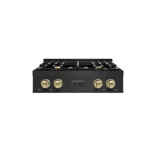 Front. ZLINE - ZLINE Autograph 30 in. Classic Rangetop w/ 4 Burners in Black Stainless Steel & Bronze Accents - Black Stainless Steel.