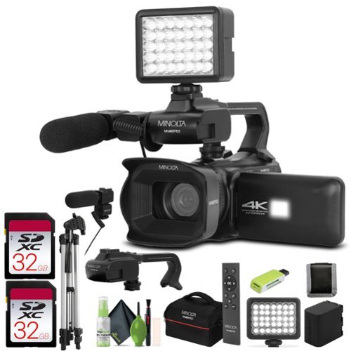 Bundle - Minolta - MN4KPRO 4K60FPS Ultra HD / 64 MP Autofocus Pro Camcorder w/WiFi - - Black-Front_Standard 