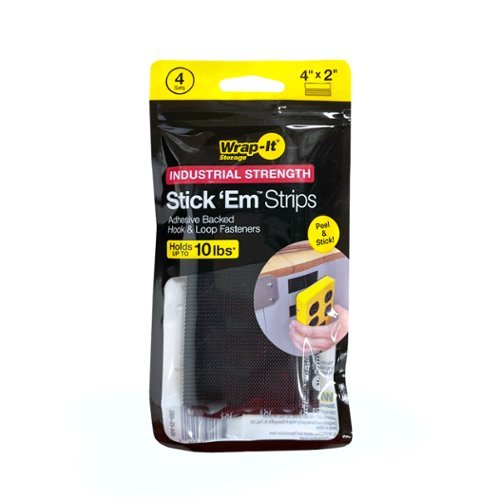 Wrap-It Storage - Stick 'Em - 4" x 2" Strips (4 sets) - Industrial Strength - Black
