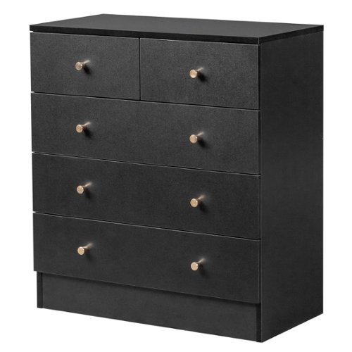 Kadyn - 5 Drawer Dresser with Gold Handle, Nursery Dresser Chest Of Drawers Organizer - Black-Front_Standard 