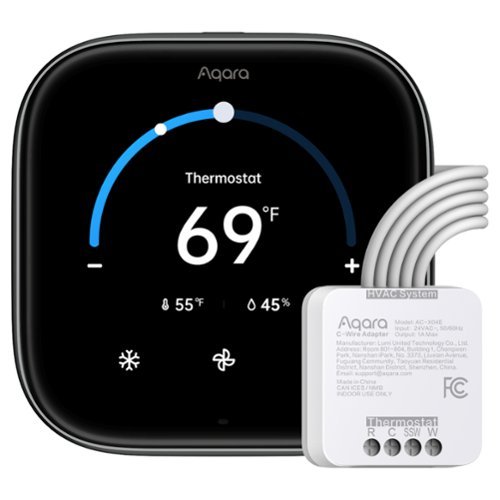 Aqara - Smart Wi-Fi Thermostat W200 Matte Kit w/C-Wire, Programmable, Apple Adaptive Temperature, Matter over Thread Hub, Google - Black
