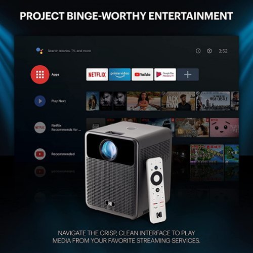 Kodak FLIK HD10 Smart Projector, 1080p Bluetooth & Wifi Projector with Android TV & Built-In 5W Speakers - Black GLOBAL SHIPPING