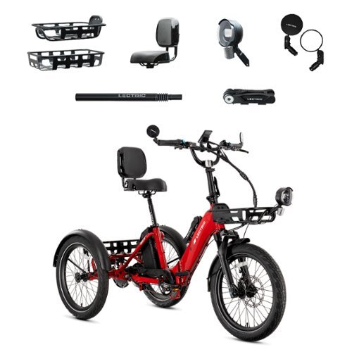 Lectric eBikes - XP Trike2 750 Foldable eBike (Max 70mi./17mph) +Cargo Package,Seat, Seat Post, Headlight, Mirrors, & Lock - Phoenix Red