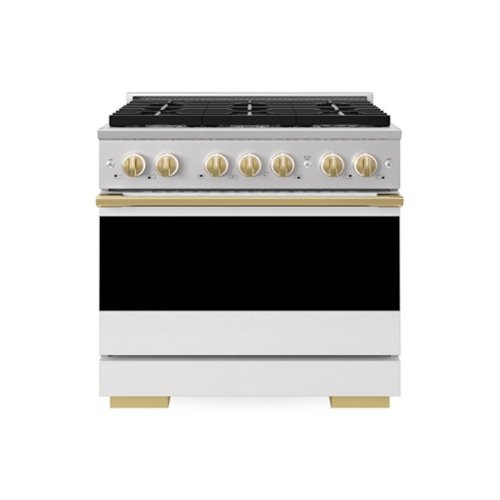 ZLINE - Autograph 36 in. 5.2 cu. ft. Marino Dual Fuel Freestanding Range with 6 Gas Burner Cooktop with White & Gold Accents - White Matte