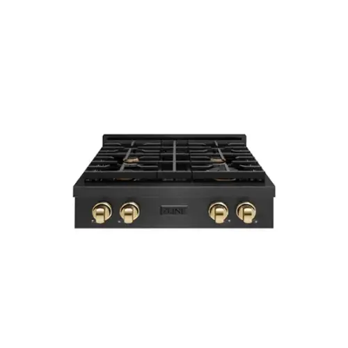 Front. ZLINE - ZLINE Autograph 30 in. 4 Burner Paramount Gas Rangetop in Black Satin Stainless Steel with Gold Accents (SRTBSZ-30-G) - Black Satin Stainless Steel.