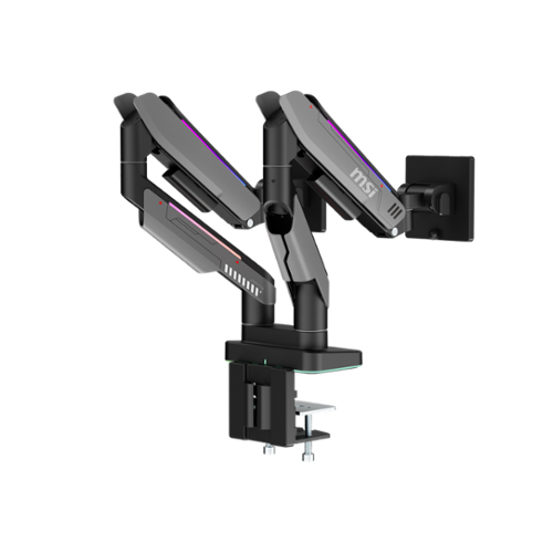 MSI - MT201DR V2 Dual Monitor Arm – Adjustable Gas Spring Desk Mount, VESA Compatible, 17–35in, 44 lbs, Clamp & Grommet - Iron Gray-Front_Standard 