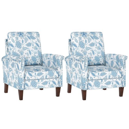Costway - 2 PCS Floral Accent Chair with Solid Wood Legs & High Back Thick Comfy Cushions - Blue-Front_Standard 