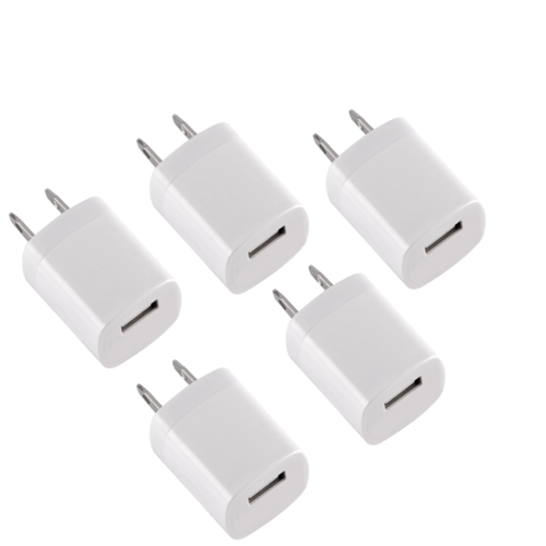 Qixxronics - 5-Pack USB Charger Cube, Wall Charger for iPhone 11 Pro Max/X/8/7, iPad, Samsung Phones and More USB Wall Charging Block - White-Front_Standard 