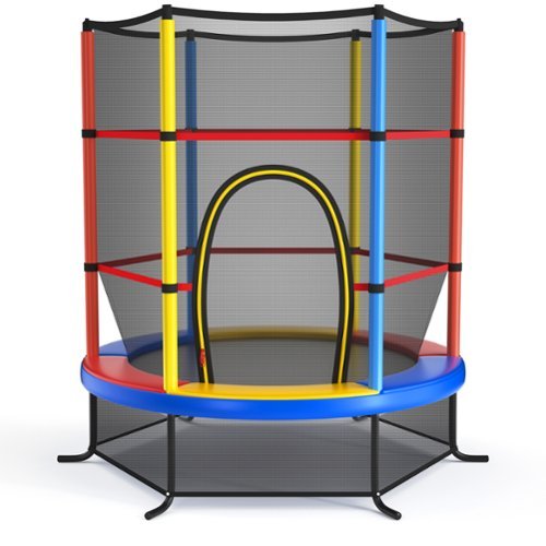 Gymax - 55'' Recreational Trampoline for Kids Trampoline w/ Enclosure Net - Colorful-Front_Standard 