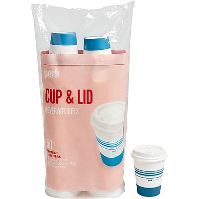 Perk - Paper Cup & Lid Combo, 12 Oz., 50/Pack - White/Blue