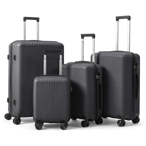 Winado - 16"/20"/24"/28" Carry on 4 Piece PP Hardside Luggage Suitcase Set with Built-in Lock Spinner Wheels for Travel Business - Dark Gray-Front_Standard 