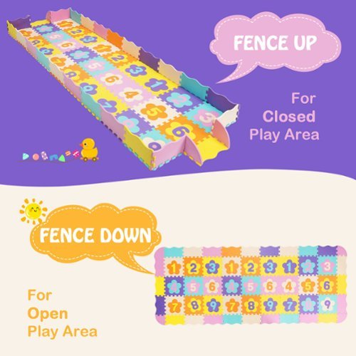 Costway 75 Pieces Baby Foam Interlocking Play Mat w/ Fence w/Detachable Numbers - Multi-Color BUY ONLINE