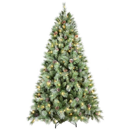 BreeBe - 7.5FT Christmas Tree with 450 Warm White LED Lights 1588 PVC & Hard Needle Tips - Green-Front_Standard 