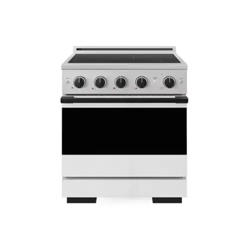 Front. ZLINE - Autograph 30 in. 4.2 cu. ft. Marino Freestanding Induction Range with 4 Burners and Black Accents with White Door - White Matte.