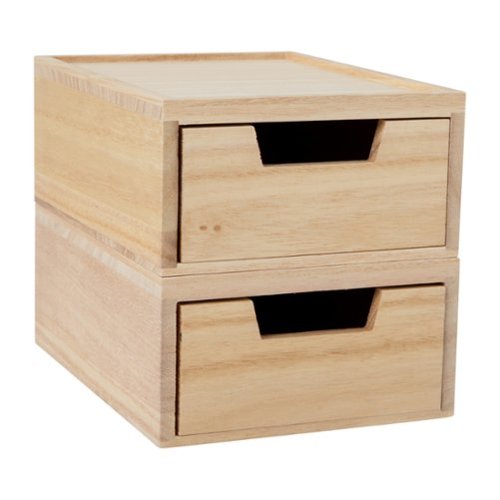 Martha Stewart - Weston Set of 2 Paulownia Wood Storage Boxes with Pullout Drawers - Light Natural-Front_Standard 