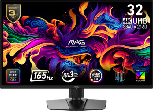 MSI - MAG 322UP QD-OLED E16 32" UHD 165Hz 0.03ms G-SYNC FreeSync Premium Pro Gaming Monitor True Black 400 (DP, HDMI, USB-C) - Metallic Black