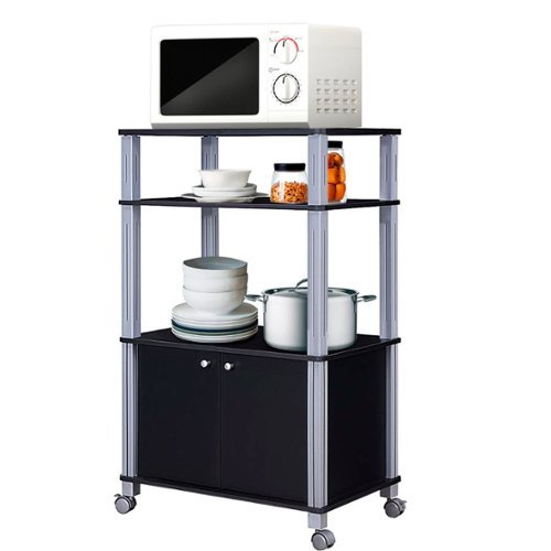 Gymax - Bakers Rack Microwave Stand Rolling Storage Cart Multi-functional Display - Black-Front_Standard 