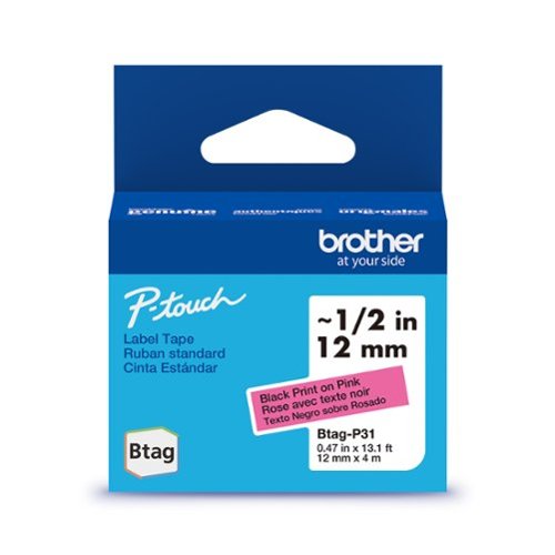 Brother - P-touch Btag BTAGP31 Black on Pink Label Tape, 1/2" x 13.1’ (12mm x 4m)