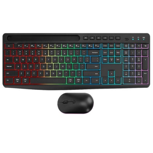 Sahara - Rechargeable Silent Ergonomic Wireless Keyboard & Mouse Combo | 106 Keys | RGB Backlight | USB & Type-C Adapter - Black-Front_Standard 