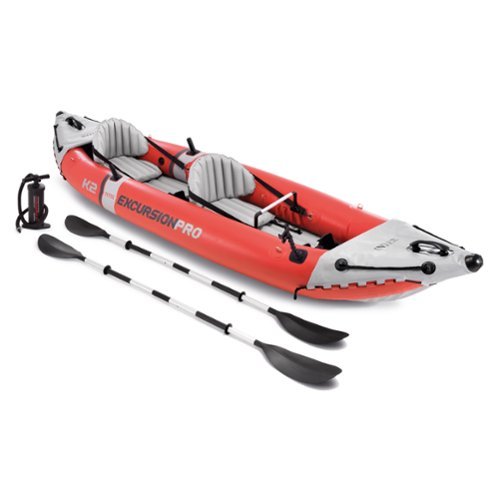 Intex - Excursion Pro Inflatable 2 Person Vinyl Kayak with 2 Oars and Pump - Red-Front_Standard 