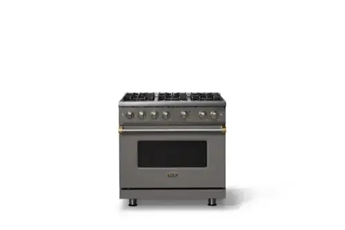 Front. Viking - Pro 5 Series 5.1 Cu. Ft. Freestanding Sealed 6 Burner Gas Convection Range - Damascus Gray w. Brushed Brass Trim - Damascus Gray.