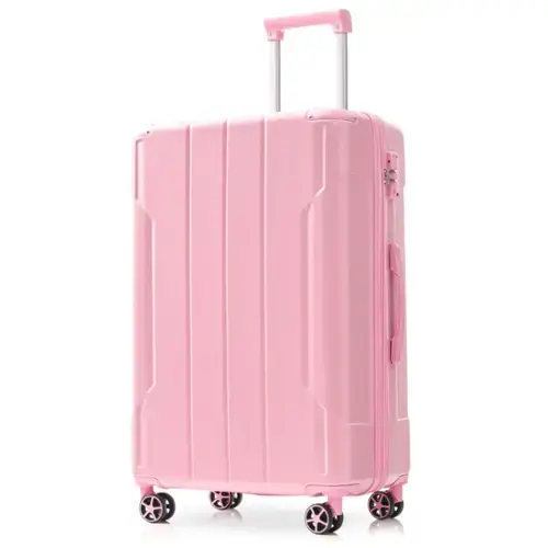 Front. Loheer - Loheer 24 Inch Pink Hardshell Luggage Expandable Checked Suitcase - Pink.