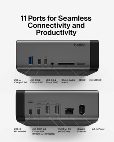 Belkin USB C Hub, 11 in 1 Pro GaN Dock 150W, Multi Port Docking