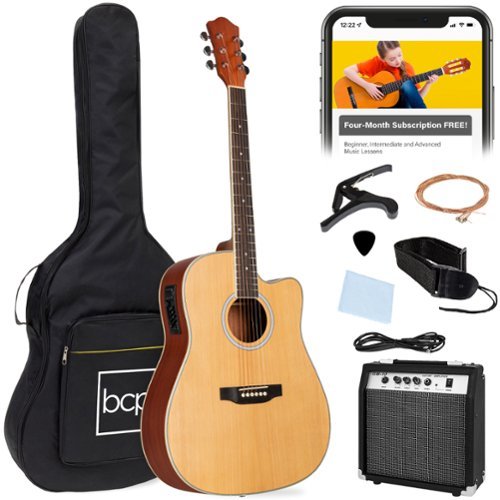 Best Choice Products - Beginner Acoustic Electric Guitar Starter Set 41in w/ Wood Cutaway Design, Gig Bag - Natural-Front_Standard 