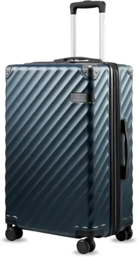 Front. LUGGEX - LUGGEX 24 Inch Medium Checked Luggage, Hardside Suitcase with Spinner Wheels & Reinforced Corner Protectors - KVC - Navy.