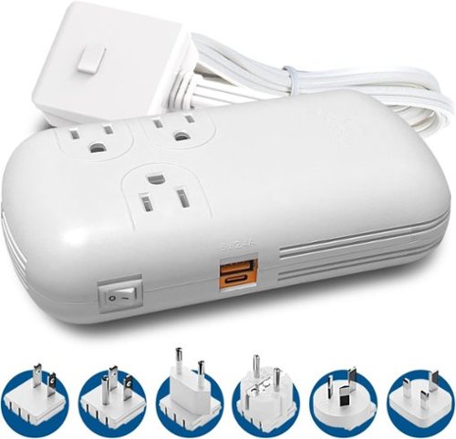 Ceptics - 300W Travel Voltage Converter, 220V to 110V 50Hz to 60Hz Step Down for Curling Iron, Straightener - White-Front_Standard 