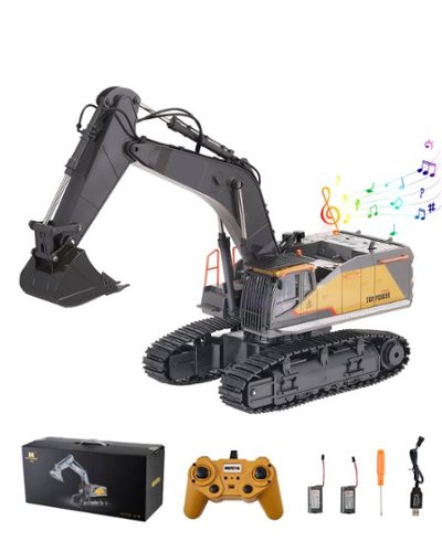 VEVOR - Remote Control Excavator Toy, 22 Channel, 1:14 Scale Remote Control Digger with Metal Shovel, RC Excavator - Gray-Front_Standard 
