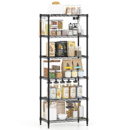 Costway - 6-Tier Metal Storage Shelving Unit 900 LBS Storage Organizer with V-Shaped Rack - Black-Front_Standard 