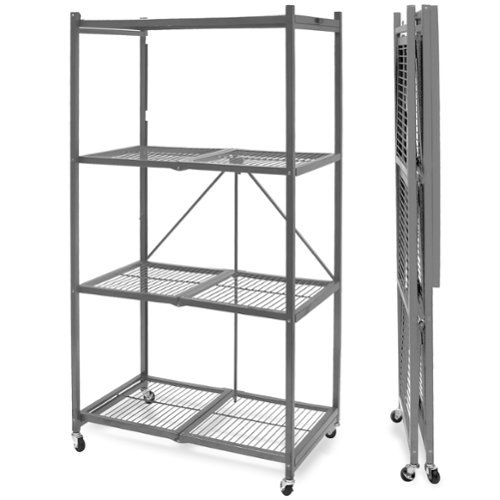Origami - 4 Tier Multipurpose Folding Storage Organizing Rack with Wheels, Gray - Pewter-Front_Standard 