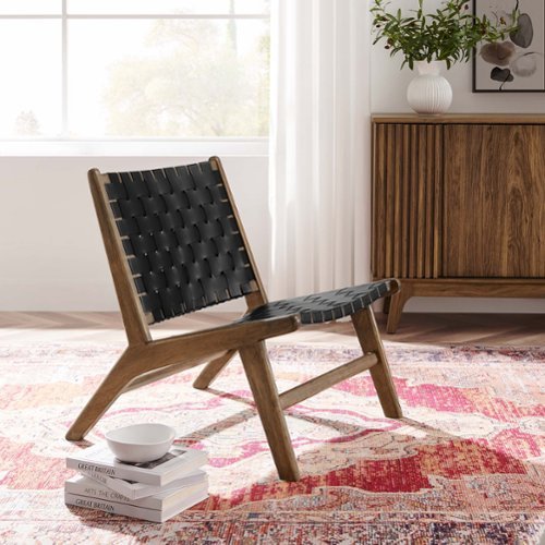 Saoirse Leather Wood Accent Lounge Chair by Modway - Walnut Black-Front_Standard 