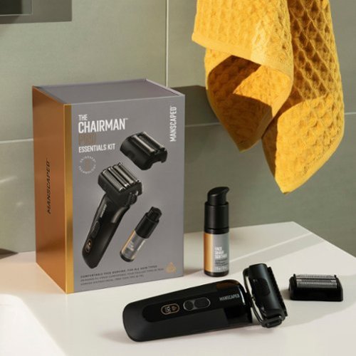 Manscaped The Chairman Pro Essentials Kit Rechargeable Wet/Dry Electric Foil Face Shaver and SkinSafe Stubble Trimmer - Black WORLDWIDE DELIVERY