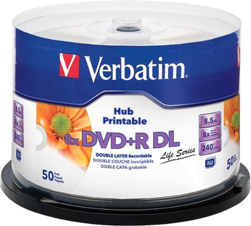  Verbatim - Inkjet Hub 8x DVD+R DL Disks (50-Pack)