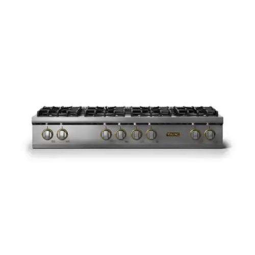 Front. Viking - 48"W. Pro5S 8 Burner Built-in Gas Sealed Burner Rangetop-Stainless Steel/Brushed Brass - Stainless Steel.