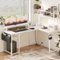 Aheaplus - Small Reversible L-Shaped Gaming Desk: LED Lights, Power Outlets, Monitor Stand & Storage for Home Office Corner - White-Front_Standard
