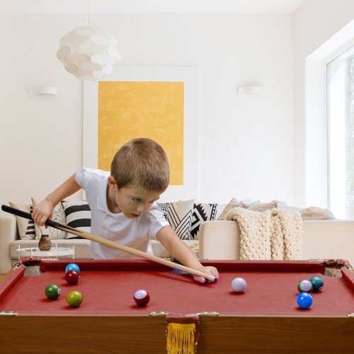 Costway 48'' Mini Table Top Pool Table Game Billiard Set Cues Balls Gift Indoor Sports - Brown+Red WORLDWIDE DELIVERY