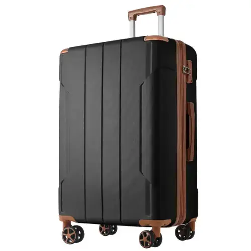 Front. YONWAY - 28 Inch Expandable Checked Luggage, Hardshell ABS Medium Suitcase with Spinner Wheels, TSA Lock - Black.
