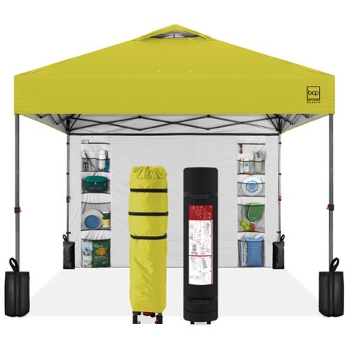 Best Choice Products - 10x10ft Easy Setup Pop Up Canopy, Portable Tent w/ Side Wall, 1-Button Push, Case - Yellow-Front_Standard 