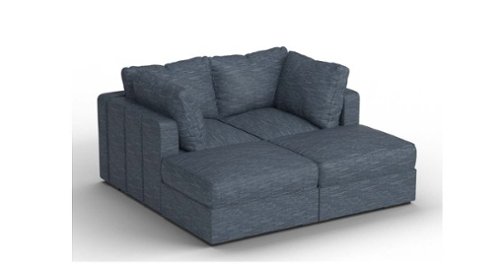 Lovesac - 4 Seats (2 Storage) + 4 Sides Rained Chenille & Lovesoft - Vintage Blue