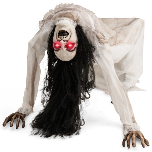 Costway Lighted and Animated Halloween Decoration Animatronic Crawling Woman w/ LED Eyes Indoor Outdoor Halloween Ghost - Black, White