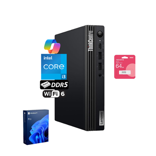 Lenovo - Upgraded - ThinkCentre M70q Gen 5 Desktop - Intel Core i3-13100 with 16GB RAM 512GB SSD - Wired K & M - Adata 64GB USB Drive - Black-Front_Standard 