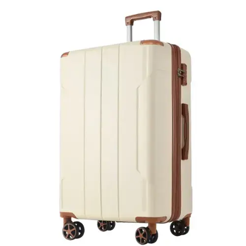 Front. BreeBe - 24-Inch Hardshell ABS Luggage, Lightweight Expandable Suitcases with Double Spinner Wheels - Brown, White.