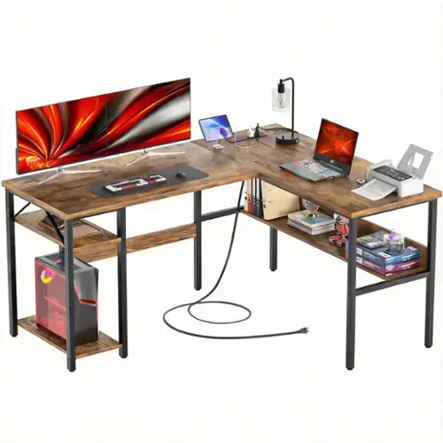 Rustic Brown L Shaped configs 3 outlets 2 USBs