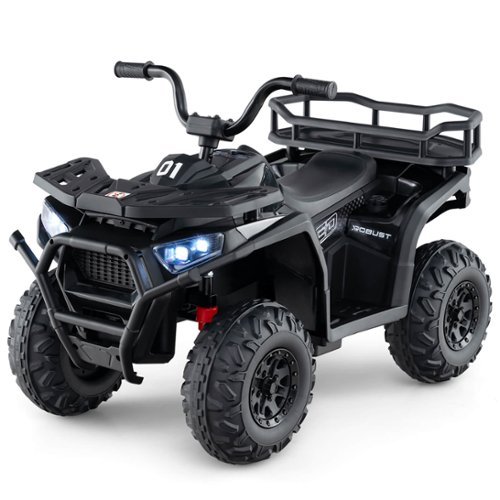 Costway - 24V Kids Ride on Electric ATV Car Toy with Spring Suspension & LED Lights USB - Black-Front_Standard 
