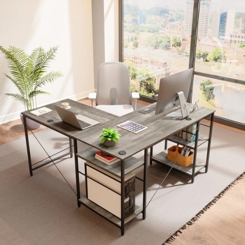 Bestier - L-Shaped Gaming Desk - 55" Wide - Gray